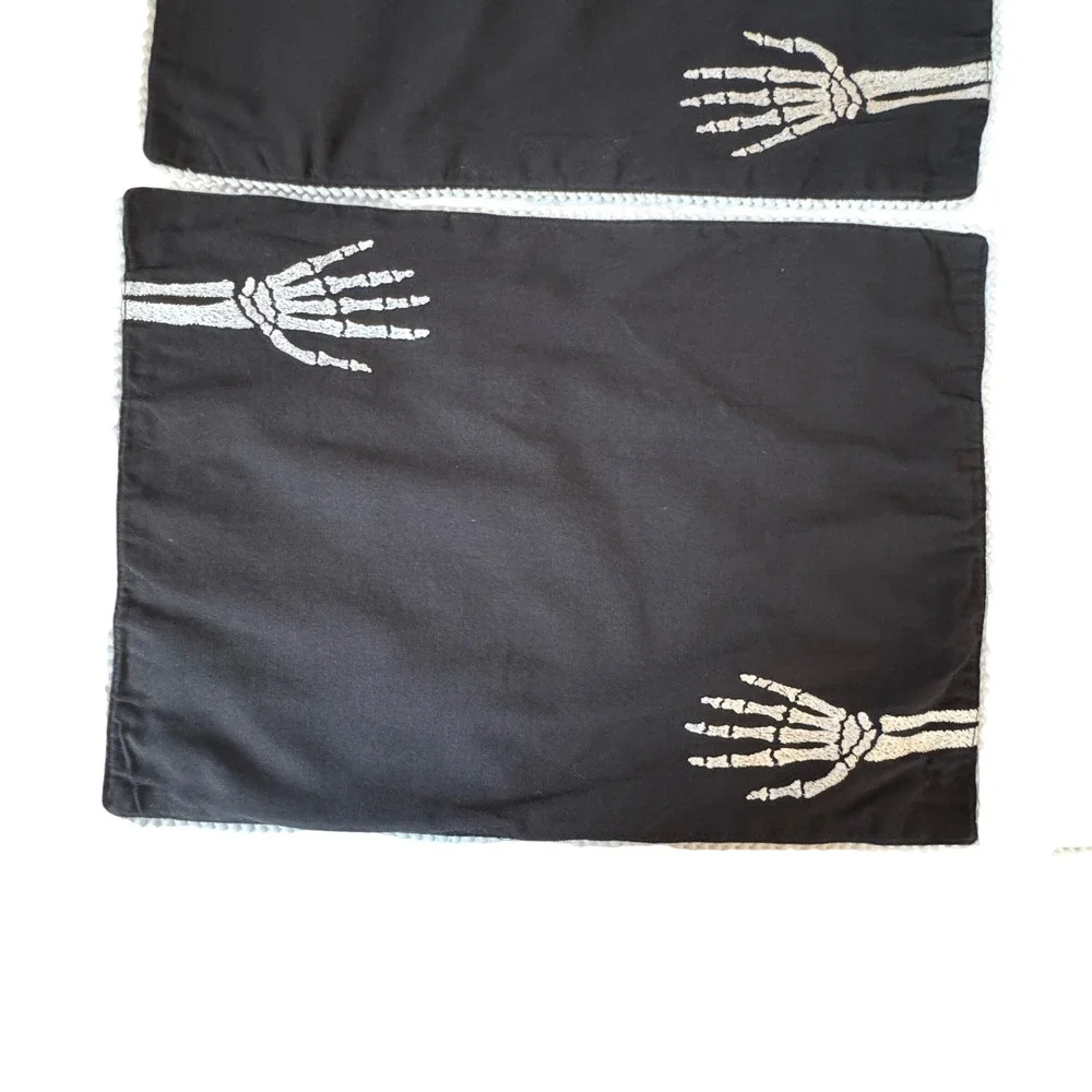 Max Studio Home Skeleton Hand Placemats Set 4 Black Cotton Halloween Goth Spooky